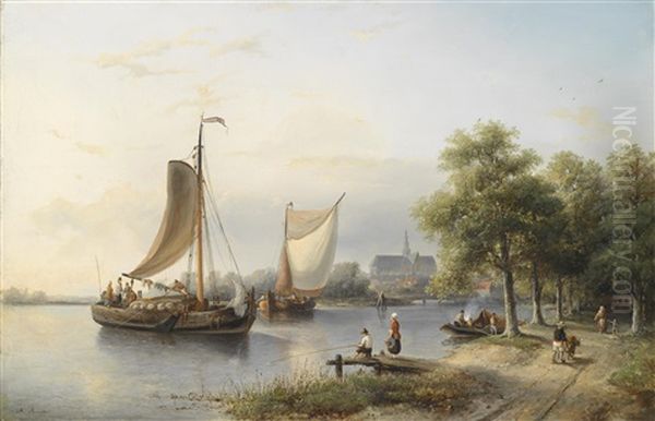 Hollandische Flusslandschaft Oil Painting by Nicolaas Riegen