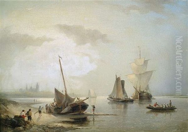 Segelschiffe An Hollandischer Kuste Im Morgenlicht Oil Painting by Nicolaas Riegen