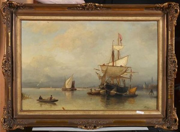 Segelschiffe Auf Hoher See Oil Painting by Nicolaas Riegen