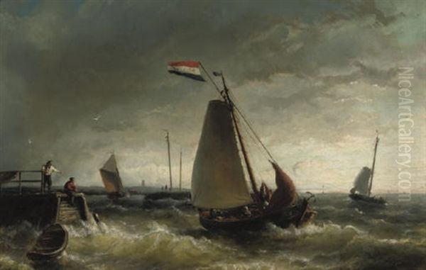 Fishing Vessel "de Hoop" In Rough Waters Oil Painting by Nicolaas Riegen