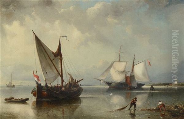 Hauling In The Catch Oil Painting by Nicolaas Riegen