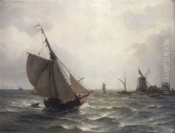 Segelschiffe Vor Hollandischer Kuste Oil Painting by Nicolaas Riegen