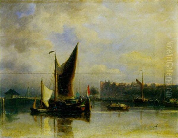 Morgenstimmung In Einem Hollandischen Hafen Oil Painting by Nicolaas Riegen