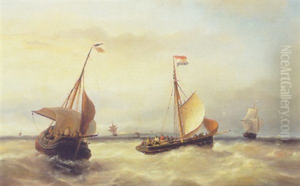 Boats Near The Island Of Texel Oil Painting by Nicolaas Riegen