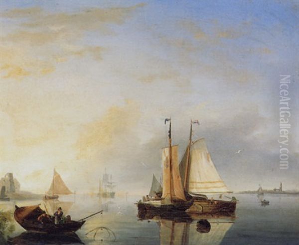 Havenmond Met Vissersboten Oil Painting by Nicolaas Riegen