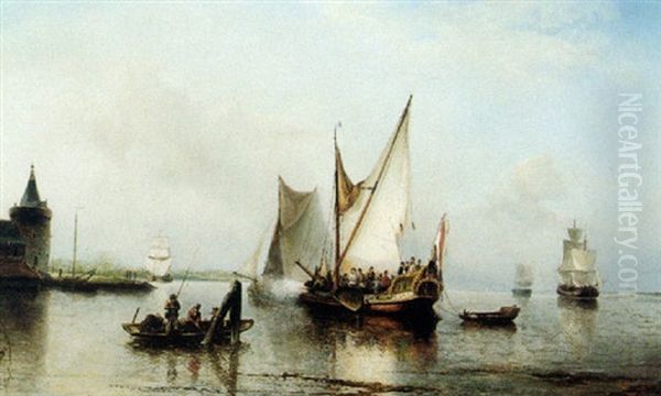 Shipping Off The Coast Oil Painting by Nicolaas Riegen