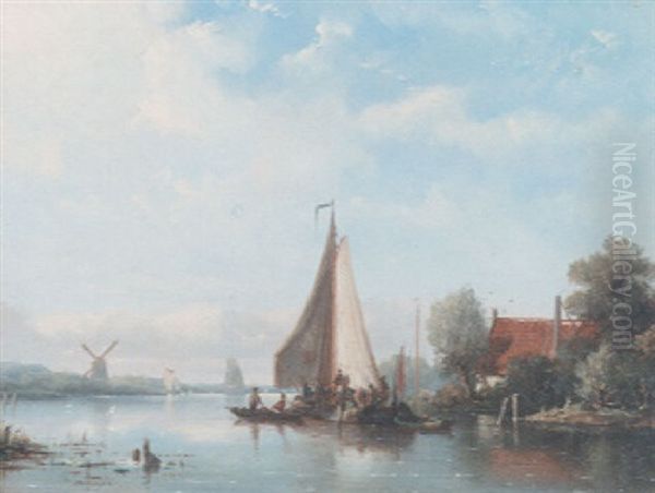 Shipping In A Dutch Estuary Oil Painting by Nicolaas Riegen