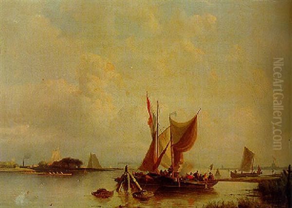 Moored Sailing Craft On A Calm Oil Painting by Nicolaas Riegen