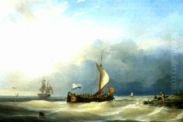 Off The Dutch Coast Oil Painting by Nicolaas Riegen