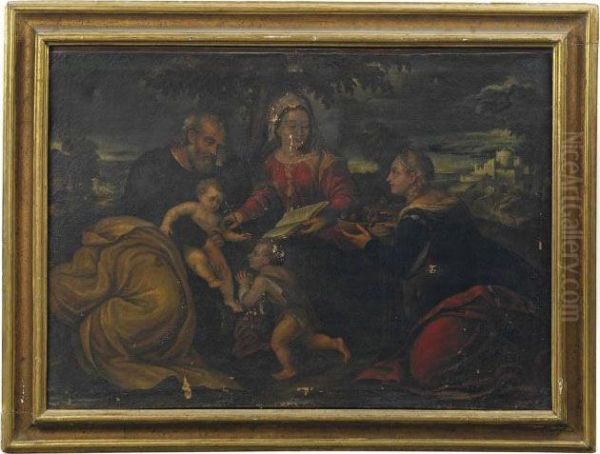 The Holy Family With Infant Saint John The Baptist And Saint Catherine Of Alexandria Oil Painting by Paris Bordone