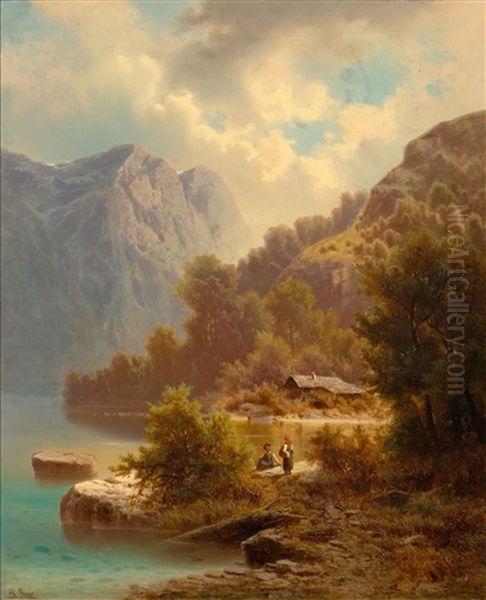 Obersee At Berchtesgaden Oil Painting by Albert Rieger