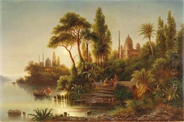 The Orient In The Evening Light Oil Painting by Albert Rieger