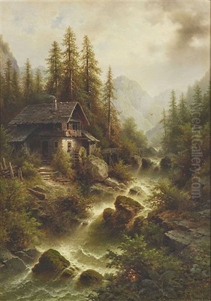 Waldmuhle In Der Schweiz Oil Painting by Albert Rieger