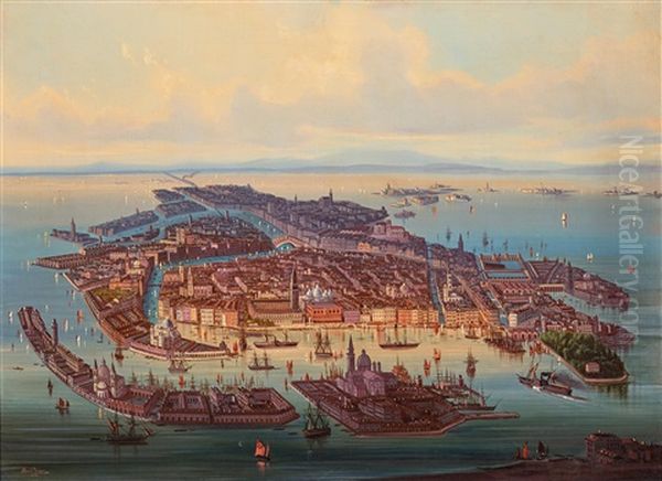 A Panoramic View Of Venice Oil Painting by Albert Rieger