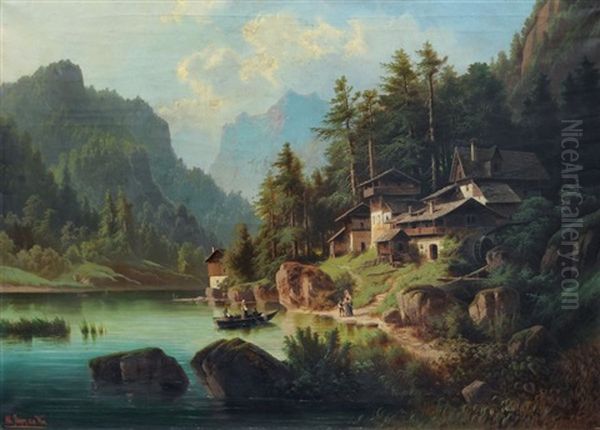 Tiroler Bergsee Oil Painting by Albert Rieger