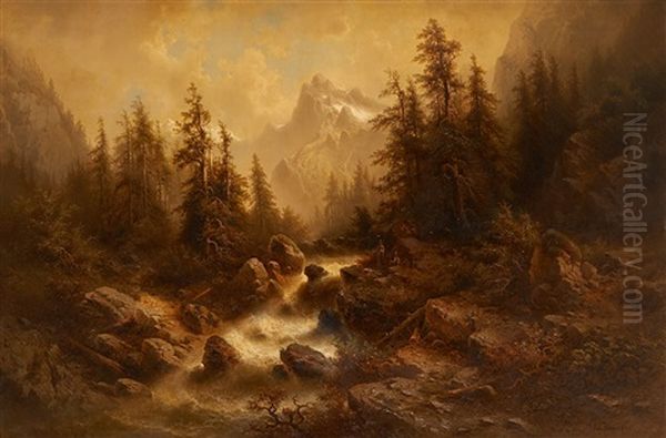 Vue Des Chutes De Chamonix Oil Painting by Albert Rieger