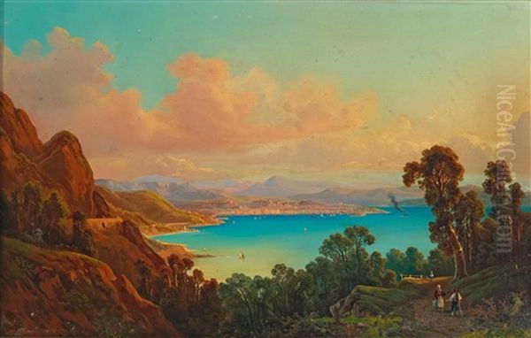 View Of The Bay Of Trieste Oil Painting by Albert Rieger