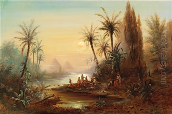 Evening On The Nile Oil Painting by Albert Rieger