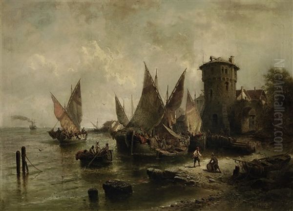 Heimkehr Der Fischerboote Oil Painting by Albert Rieger