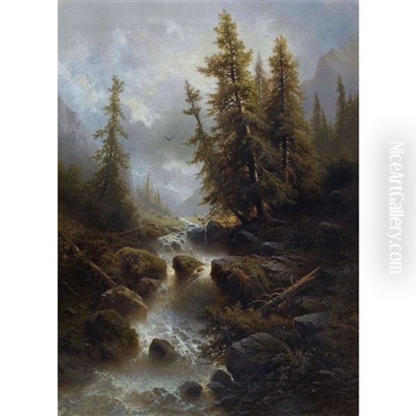 Reissender Wildbach Oil Painting by Albert Rieger