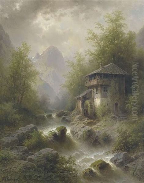 Wildbach Mit Waldmuhle Oil Painting by Albert Rieger