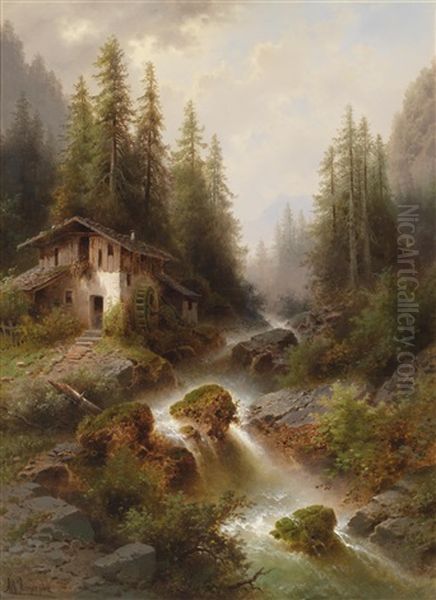 Waldmuhle Oil Painting by Albert Rieger