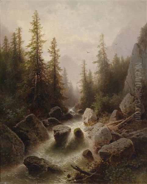 Wasserfall In Der Schweiz Oil Painting by Albert Rieger