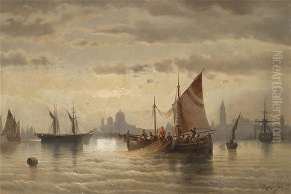 Segelschiffe Vor Venedig Oil Painting by Albert Rieger