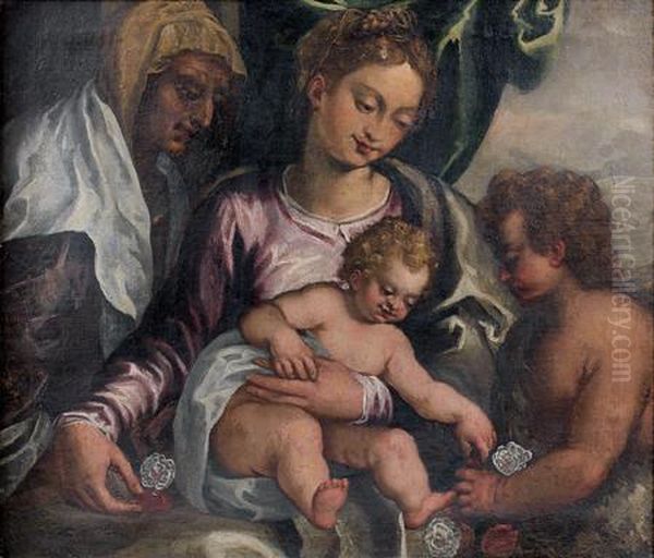 Vierge A L'enfant, Sainte Elisabeth Et Saint Jean-baptiste Oil Painting by Paris Bordone