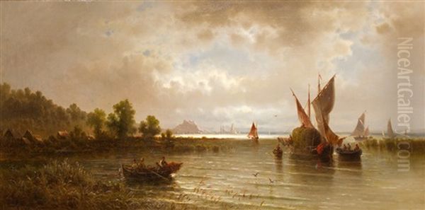 Fischerboote In Einer Lagune Oil Painting by Albert Rieger