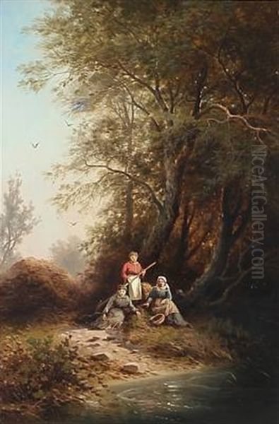 Mittagsruhe Auf Der Heide - Motif Bei Salzburg Oil Painting by Albert Rieger