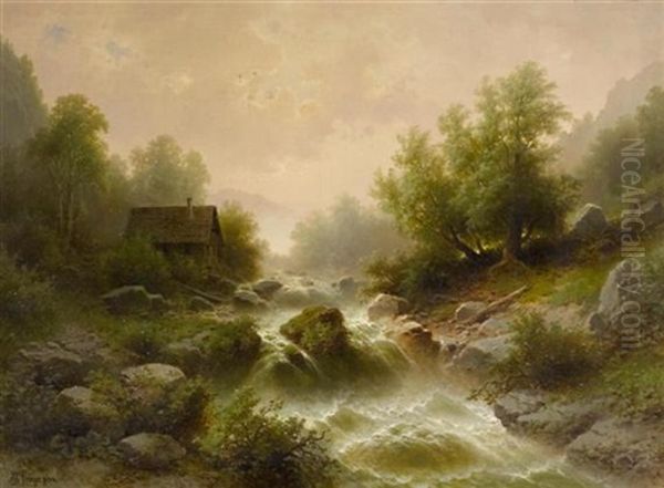 Wildbach In Den Alpen Oil Painting by Albert Rieger