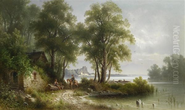 Begegnung Am Fluss (donau?) Oil Painting by Albert Rieger