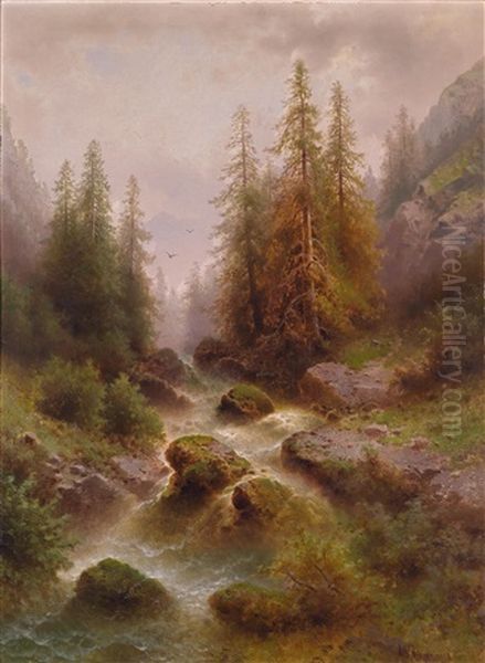 Wildbach In Der Schweiz Oil Painting by Albert Rieger