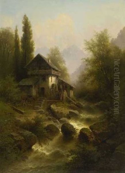 Waldmuhle Bei Brixen, Sudtirol Oil Painting by Albert Rieger