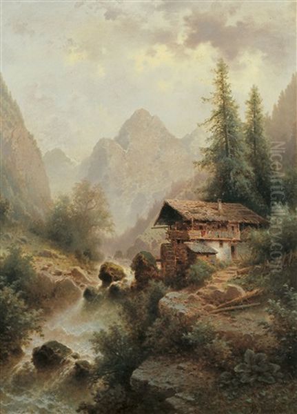 Wildbach Mit Muhle Im Ampezzotal Oil Painting by Albert Rieger