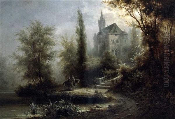 Konig Ludwig Ii. Von Bayern Und Kaiserin Elisabeth Von Osterreich Vor Burg Falkenstein Oil Painting by Albert Rieger