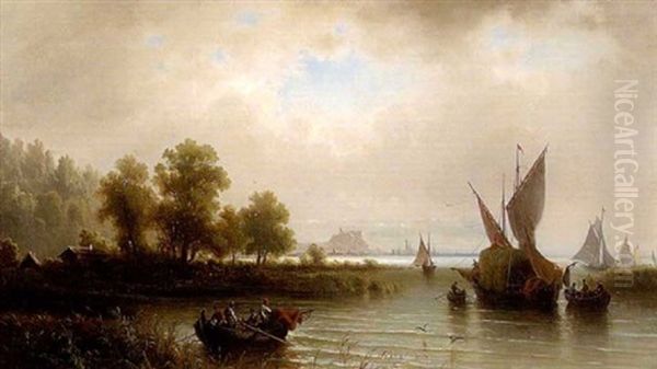 Fischerboote Im Nachtlichen Golf Von Triest Oil Painting by Albert Rieger