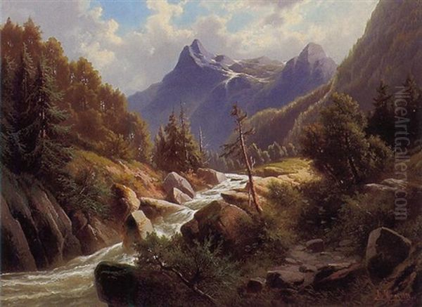 Blick Auf Wettersteingebirge Und Rosenlauigletscher Oil Painting by Albert Rieger