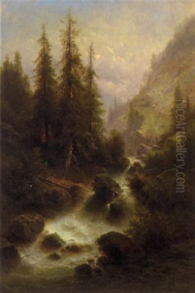 Berglandschaft Mit Wildbach Oil Painting by Albert Rieger