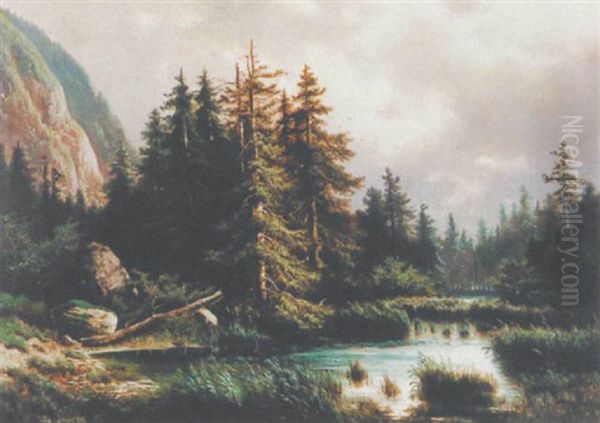 Waldlandschaft Mit Teich Oil Painting by Albert Rieger