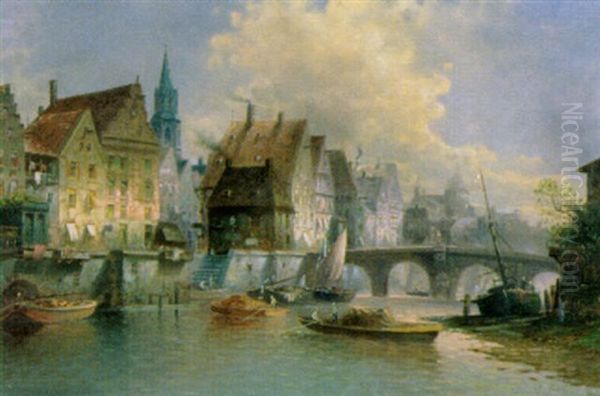 Die Stadt Am Fluss Oil Painting by Albert Rieger