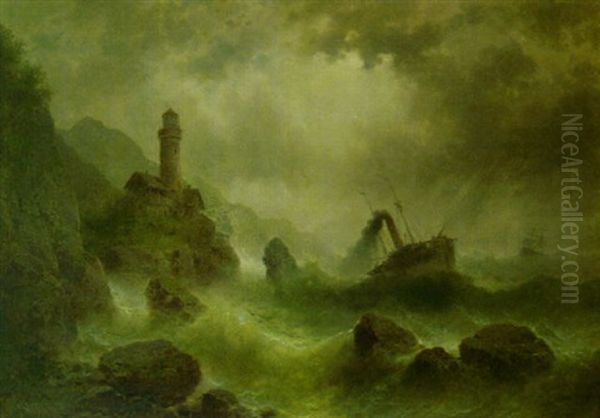 Seesturm In Norwegen Oil Painting by Albert Rieger