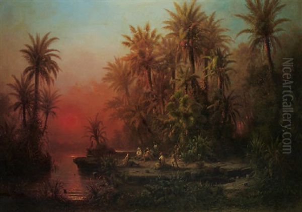 Sunset On The Nile Oil Painting by Albert Rieger