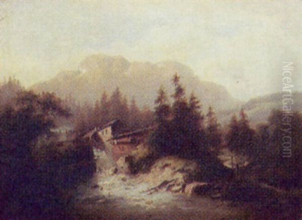 Gebirgsmuhle Oil Painting by Albert Rieger