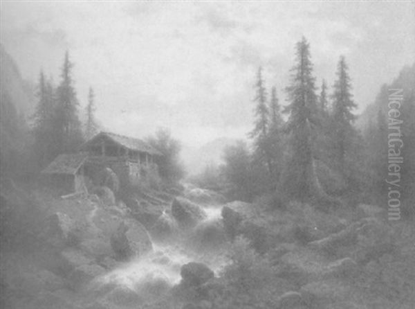 Tosender Wildbach Im Gebirge Oil Painting by Albert Rieger