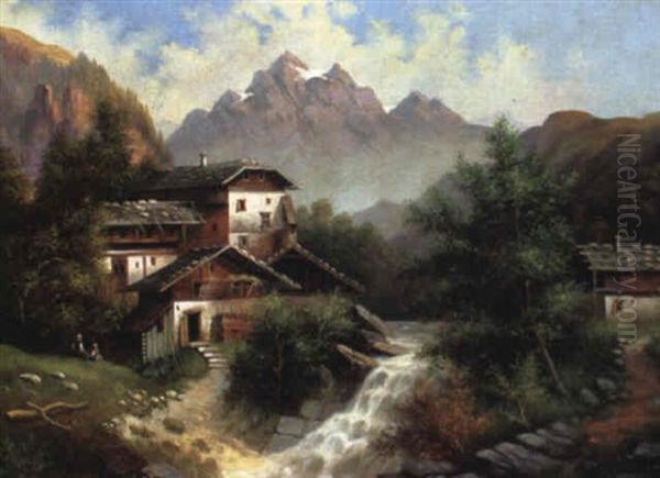 Weiler Am Gebirgsbach Oil Painting by Albert Rieger