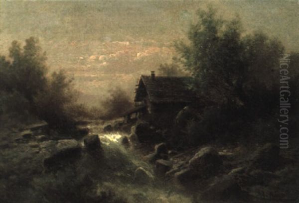 Wassermuhle  - Motiv Bei Bregenz Oil Painting by Albert Rieger