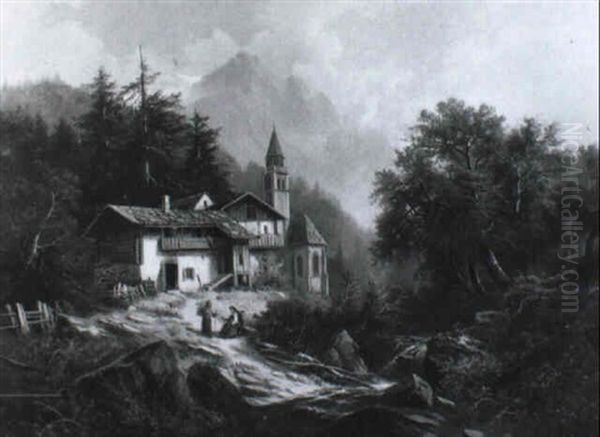 Gebirgsdorf Oil Painting by Albert Rieger