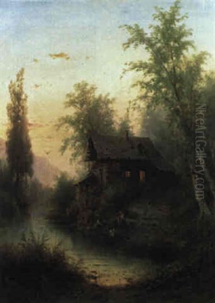 Abendstimmung Oil Painting by Albert Rieger